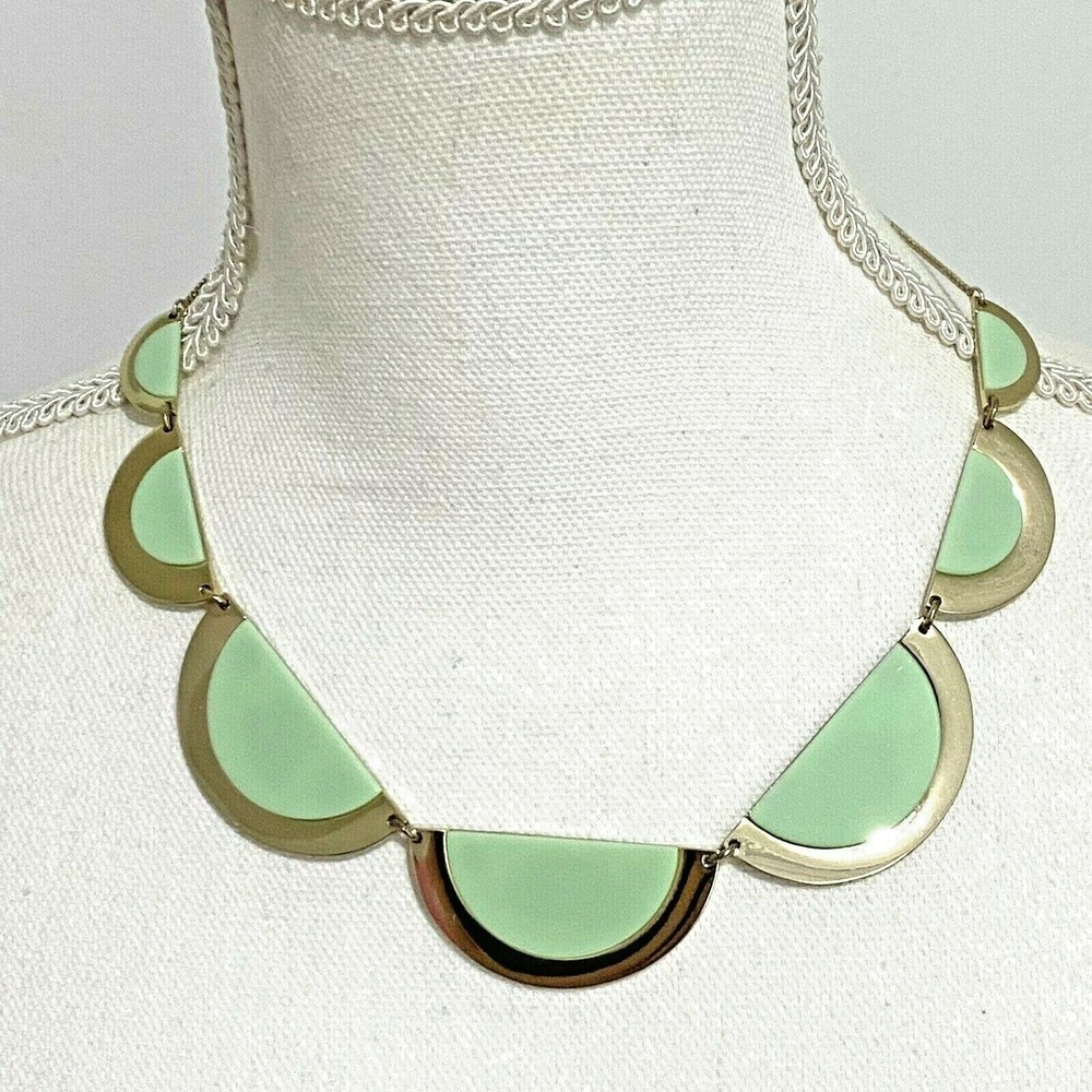 Ann Taylor LOFT Semi Circle Cluster Necklace 18" Gold Tone Trim Seafoam‎ Green